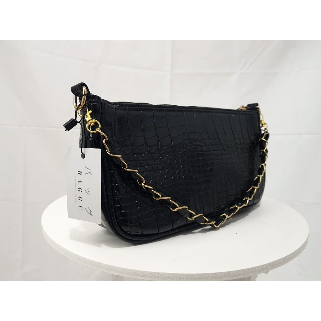 BAGGU.ID Croco Shoulders Bag 2 in 1 / Tas Kulit Croco Kecil Korea / Sling Bag Croco / Tas Slempang