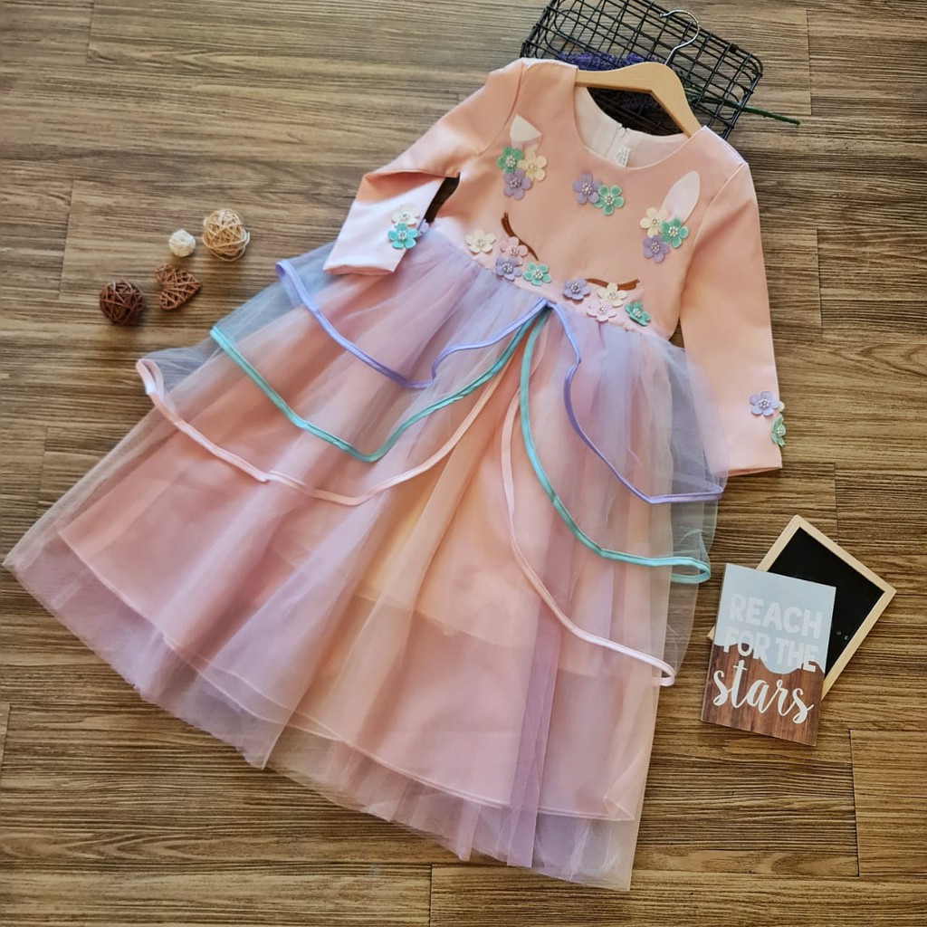 [Brandedbaby] 4T-13T DRESS UNICORN ANAK PANJANG IMPORT / GAMIS UNICORN ANAK LENGAN PANJANG BAJU ULANG TAHUN