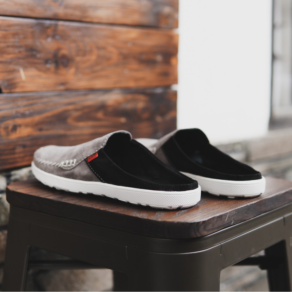 sepatu pria slop kickers bustong stiching abu slip on murah