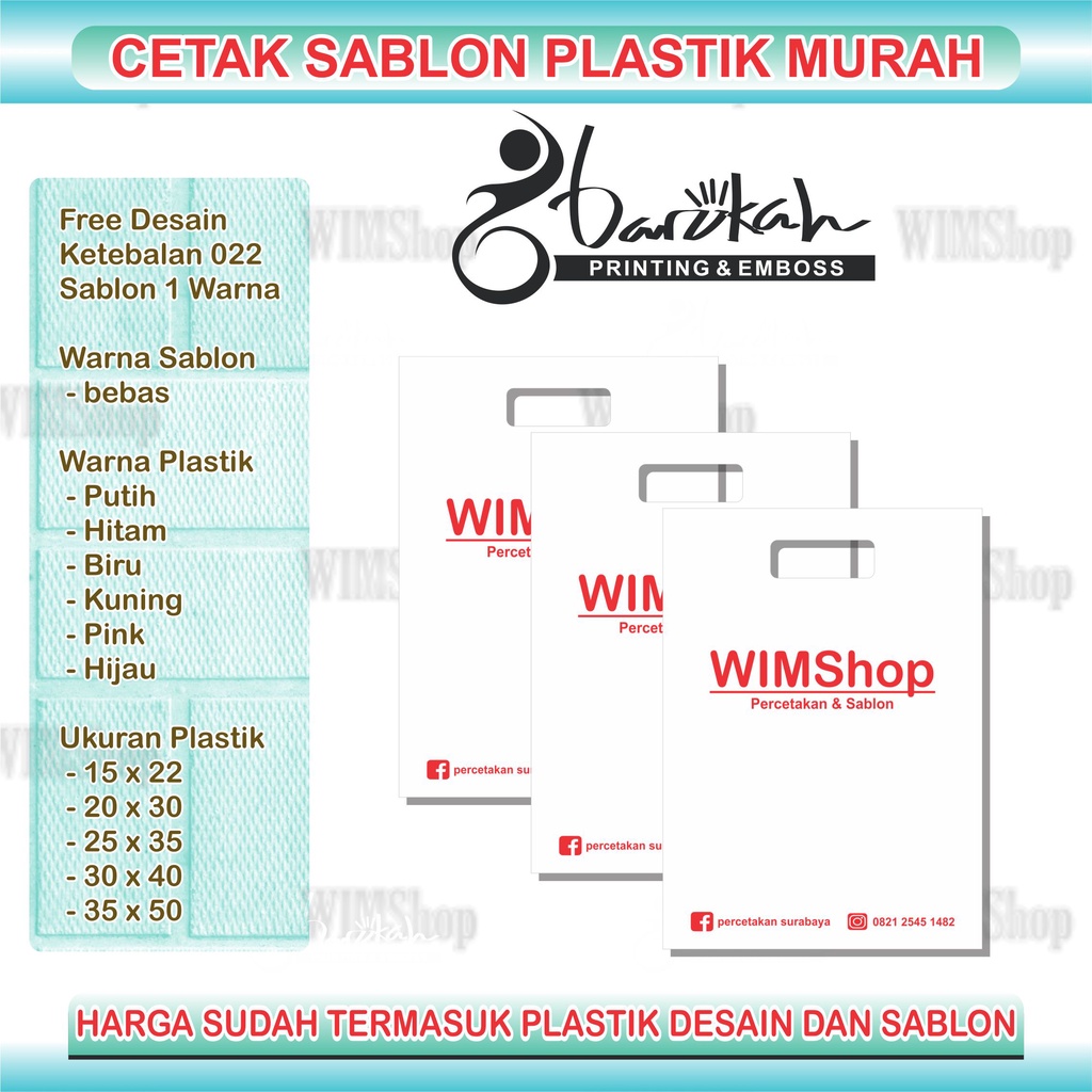 

Sablon Plastik Murah 30x40cm, FREE DESAIN - WIMSABLON - HD PLONG