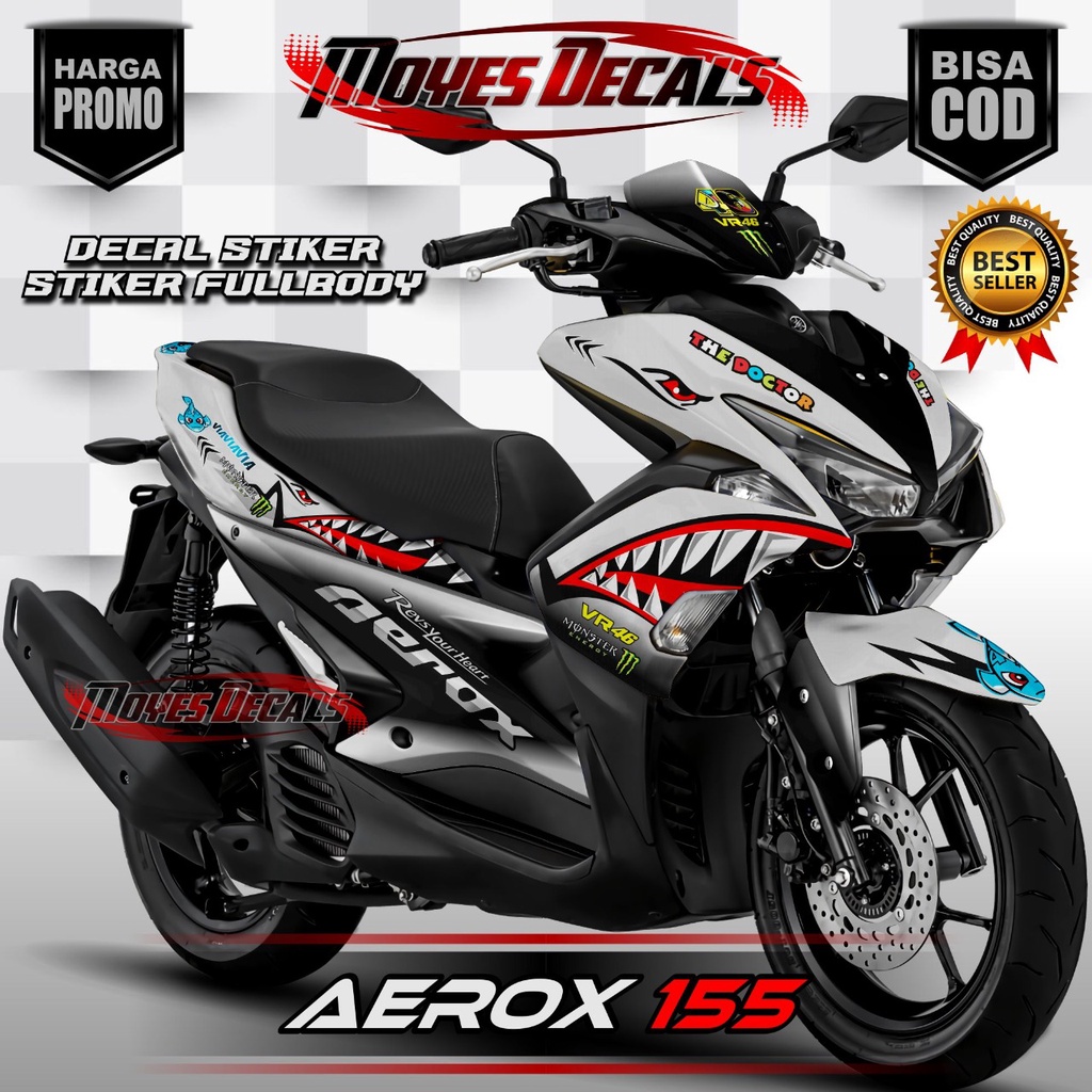 STICKER DECAL MOTOR AEROX SHARK FULL BODY AEROX - DECAL STIKER AEROX 155 OLD