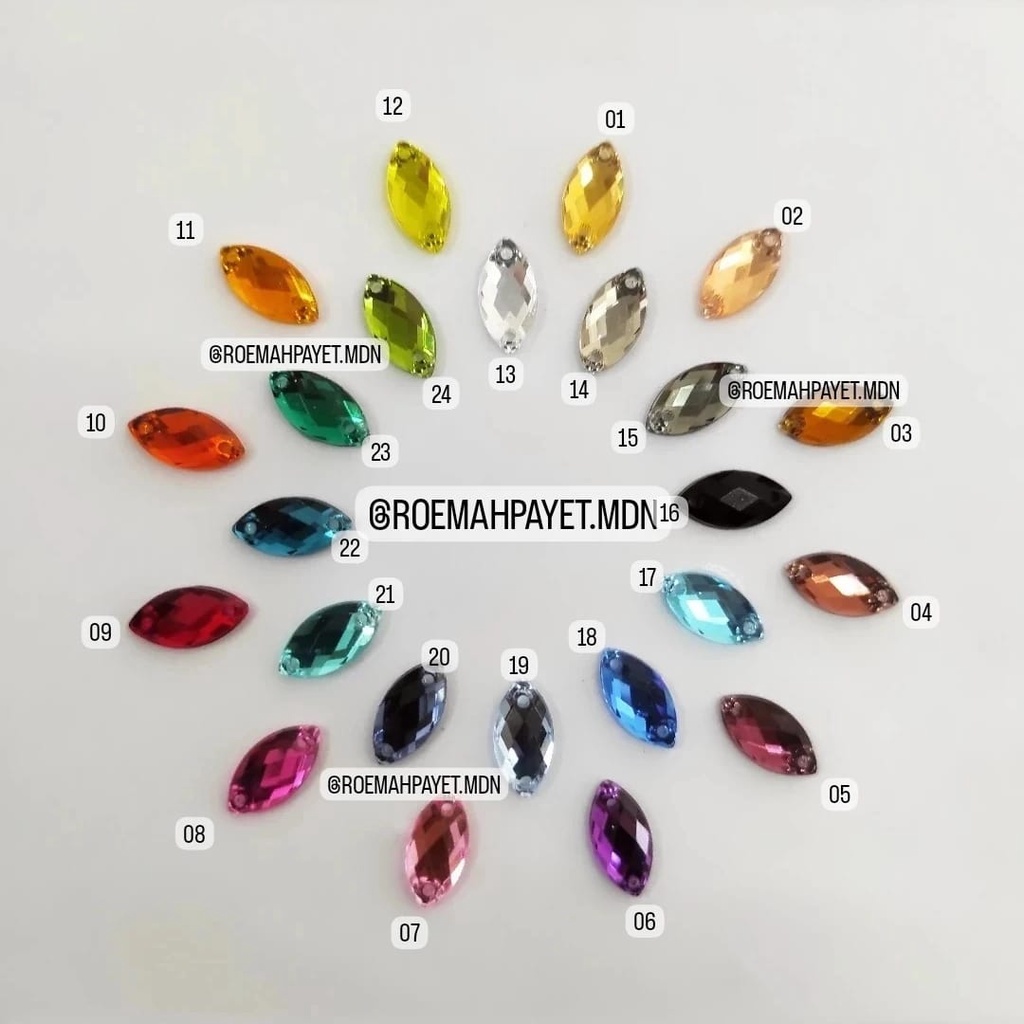 [1/2] (GRADE A) BATU / PAYET AKRILIK / PAYET KRISTAL JAHIT / RESIN TAIWAN : RUNCING / PADI / MATA / 