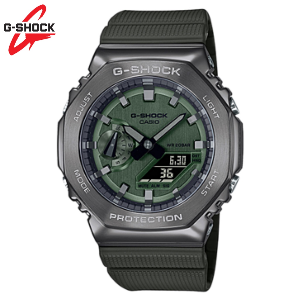 JAM TANGAN PRIA G-SHOCK GM-2100 A METAL COVERED STAINLESS STEEL Octagonal Farm Oak Watch