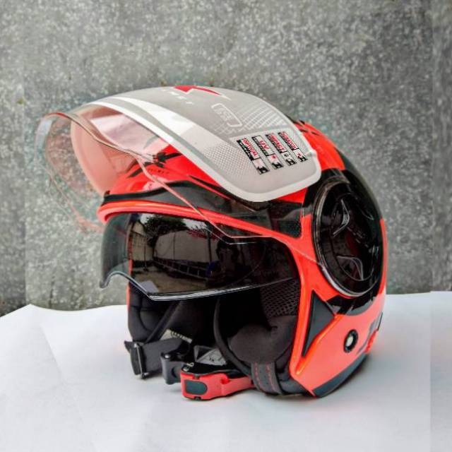 Helm Motor JPX Jet X-729 Red Gloss Half Face Double Visors Terbaru