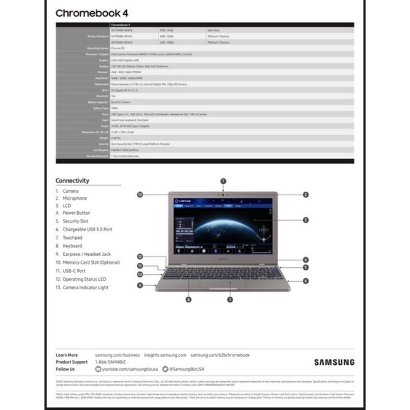 Samsung Chromebook 4 Ram 4GB / internal 32GB | 64GB| 96GB | 160GB | 288GB | Laptop 11.6&quot; 4GB 32GB New Garansi Resmi Samsung Indonesia SEIN Chrome Book