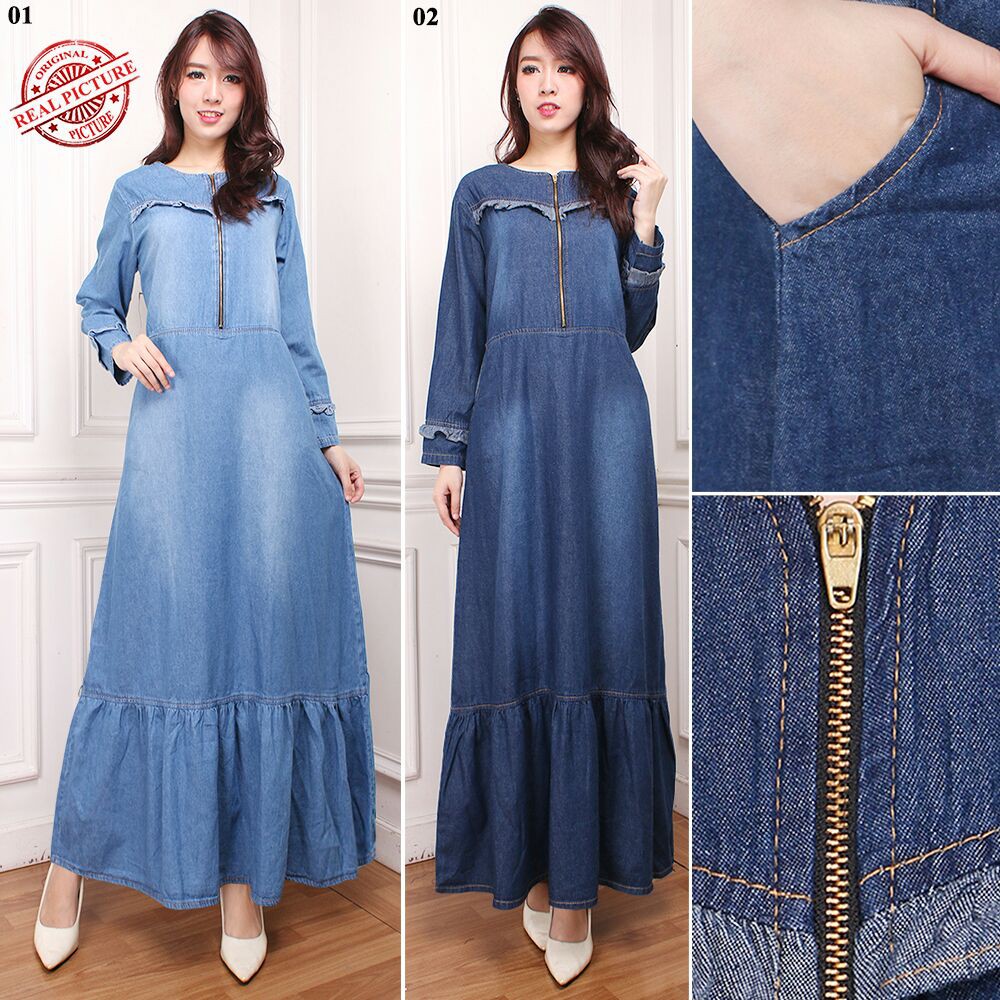 SB Collection Dress Maxi Nafis Gamis Longdress Jeans Wanita