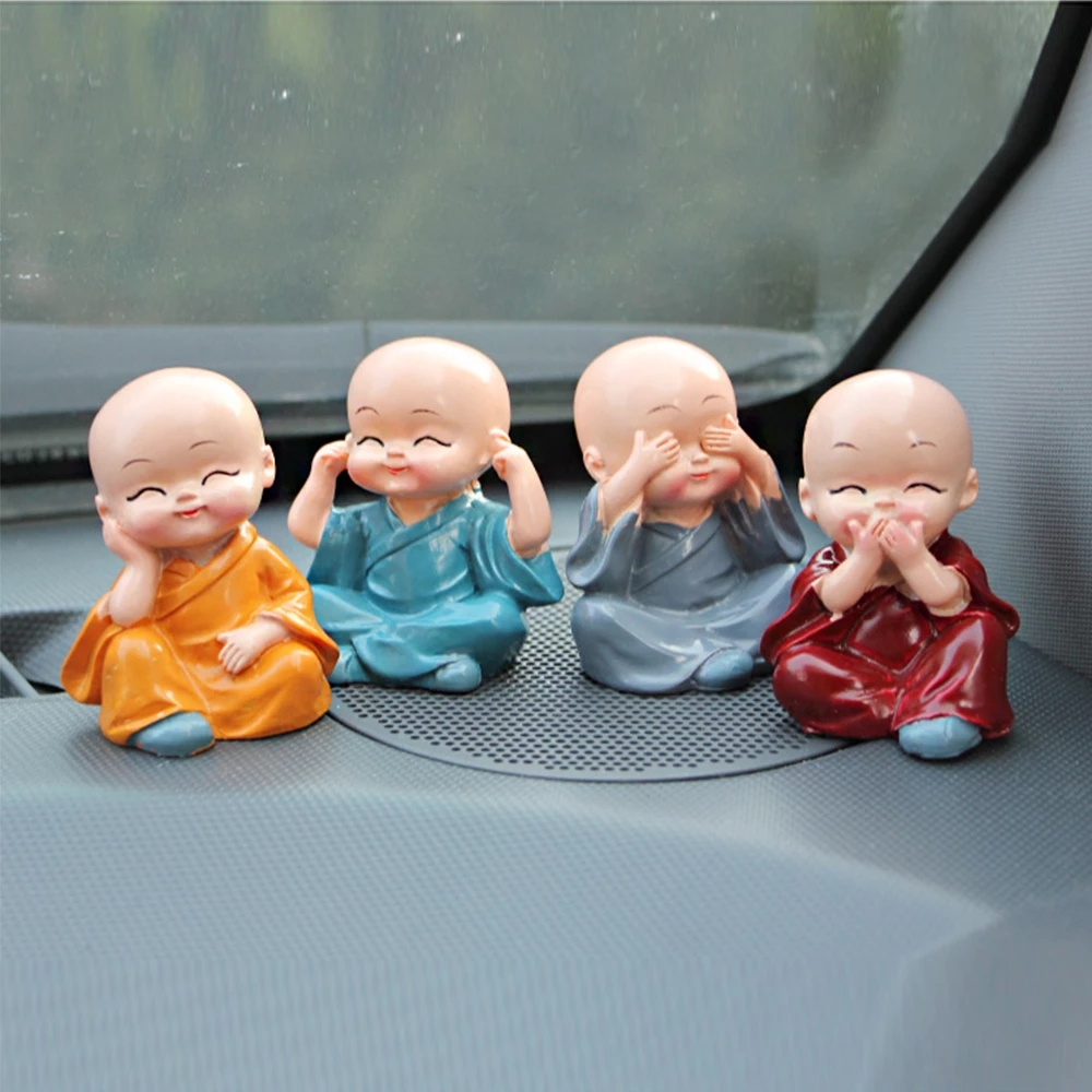 4 Pcs Lucu Empat Bukan Biksu Kecil Set Patung Sage/Kungfu Buddha Patung Monk Kerajinan Tangan/Perlindungan Lingkungan Resin Monks Dekoratif