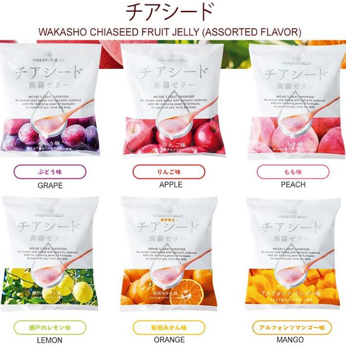 

^%^%^%^%] Jelly Wakasho Japan Chia Seed Konnyaku Jelly Assorted Flavors(17grx10)