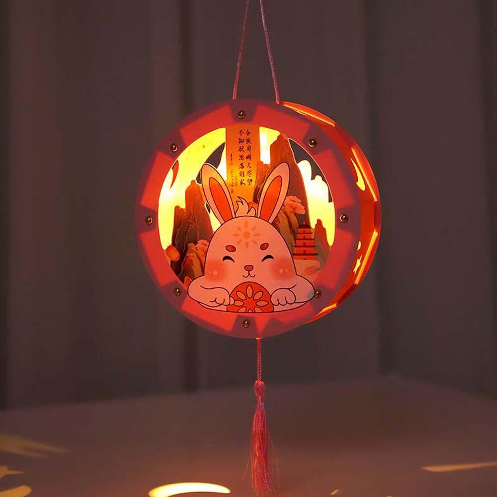 [Elegan] Diy Lampion Imlek Mid-autumn Festival Dekorasi Bunny Lantern Proyeksi Stereo Kertas Kertas Lampu Kelinci Lentera Anak Bunga Dan Lentera Bunga Cahaya Lampu