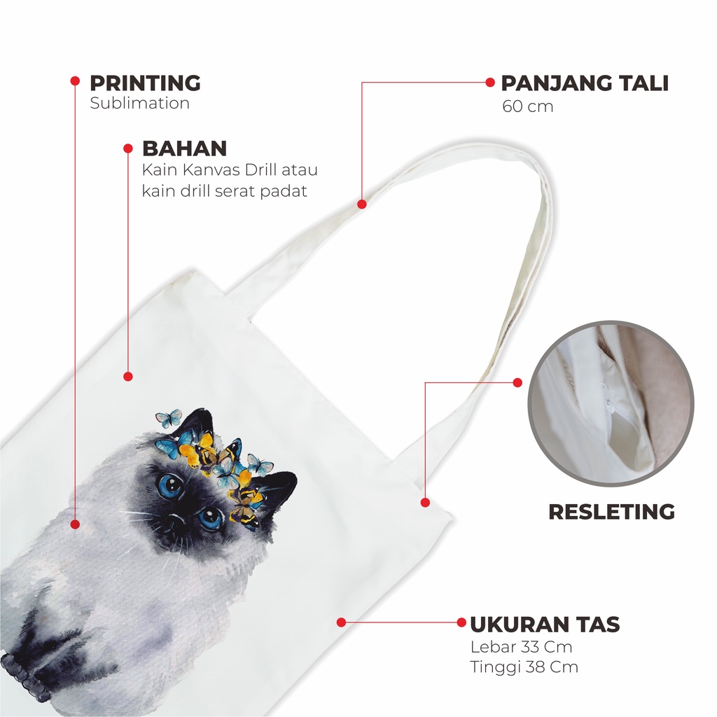 Sevine Totebag Tas Fashion Wanita Tote Bag Resleting Motif Cat - CC