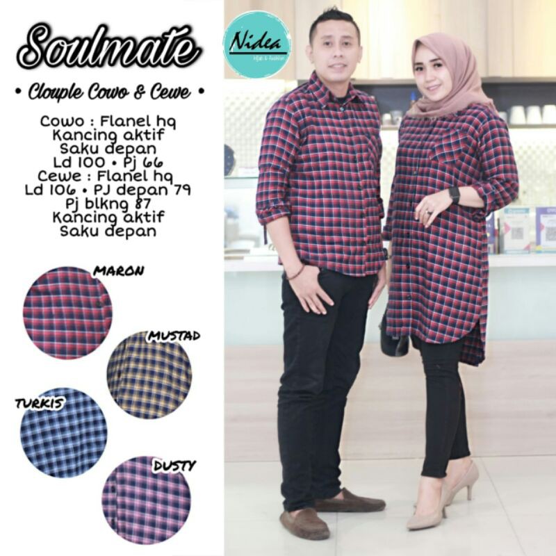 baju couple suami istri bahan flanel soulmate. couple tunik wanita dan kemeja pria soulmate