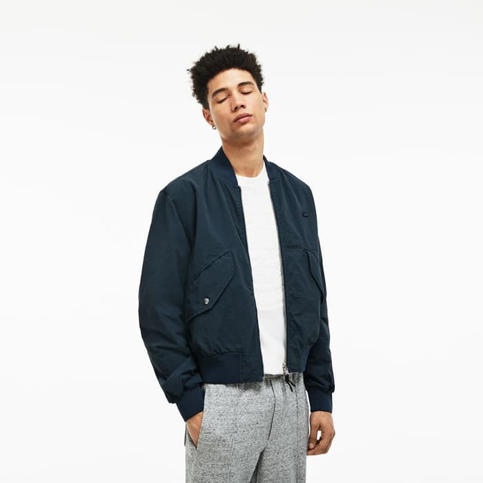 NEW JN JAKET LACOSTE LIVE REVERSIBLE BOMBER JACKET NAVY BLUE ORIGINAL UNISEX