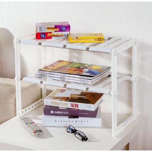 Rak portable serbaguna 2 susun plastik+Stainless Steel rak dapur majalah serba guna