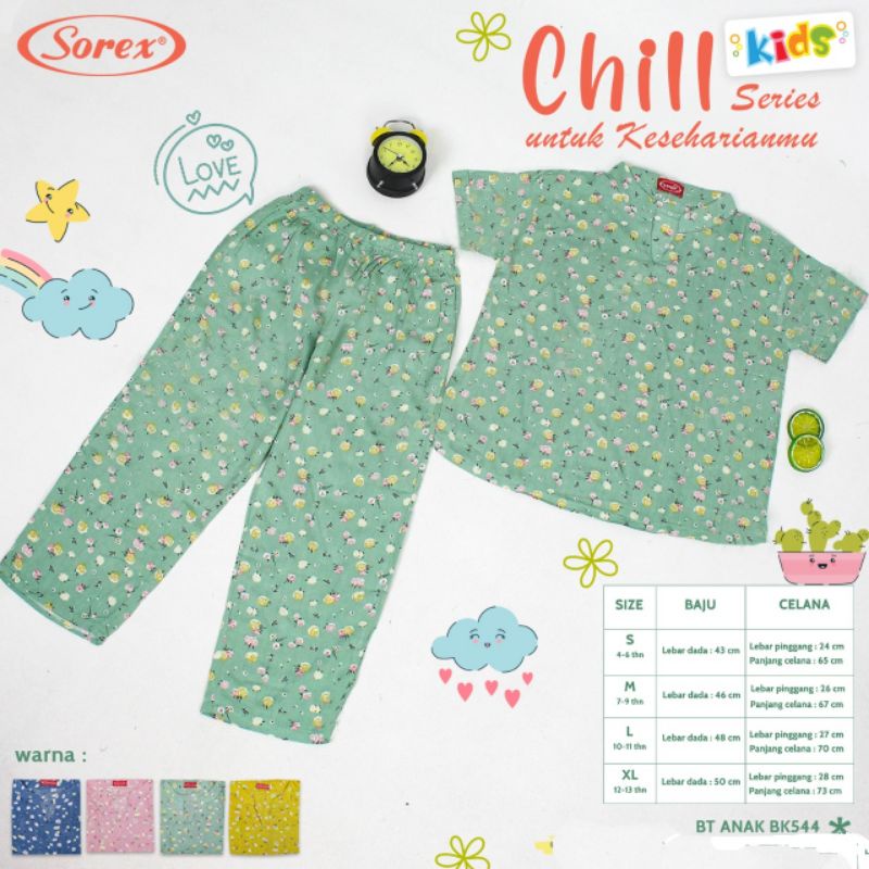 Sorex Kids BK 544 Baju Tidur baby doll Anak perempuan 1 Set Atasan pendek + Celana Panjang chilli Series Piyama