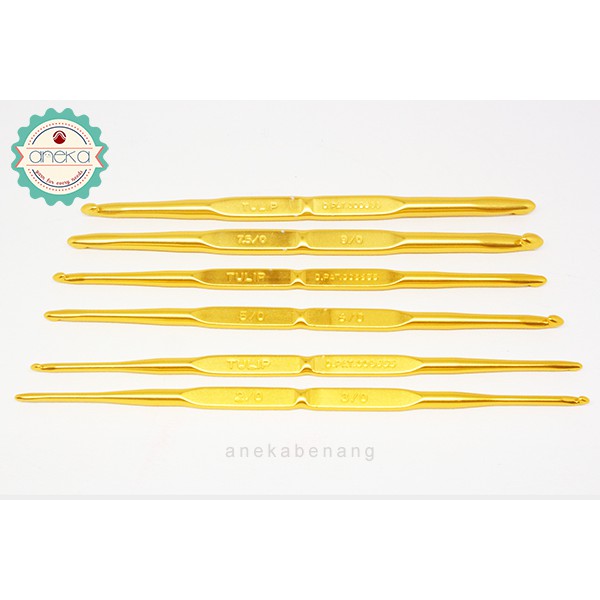 [PAKET] - Hakpen (Alat / Jarum Rajut) Tulip Gold 6 Size