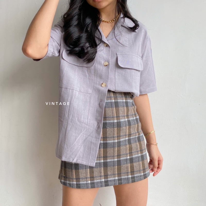 KEMEJA WANITA CASUAL POCKET TOP KEMEJA WANITA POLOS BASIC MURAH-5