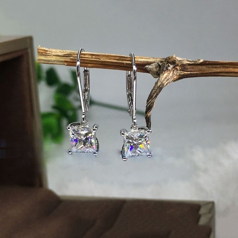 Anting Giwang Sterling Silver 925 1.25ct Dengan Berlian Putih Untuk Wanita