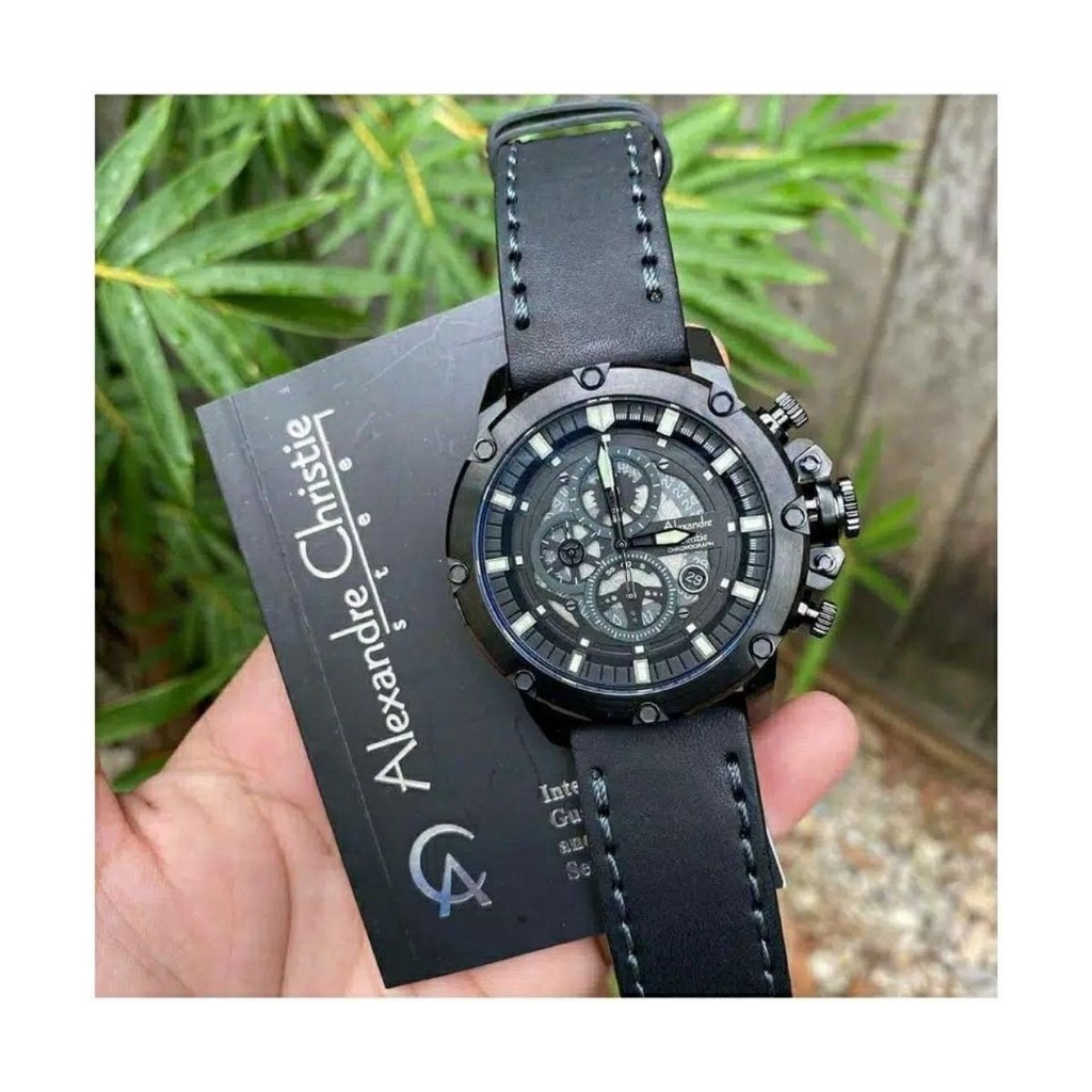 JAM TANGAN PRIA ALEXANDER CHRISTIE AC6564MC COWOK FULL BLACK KULIT ORI