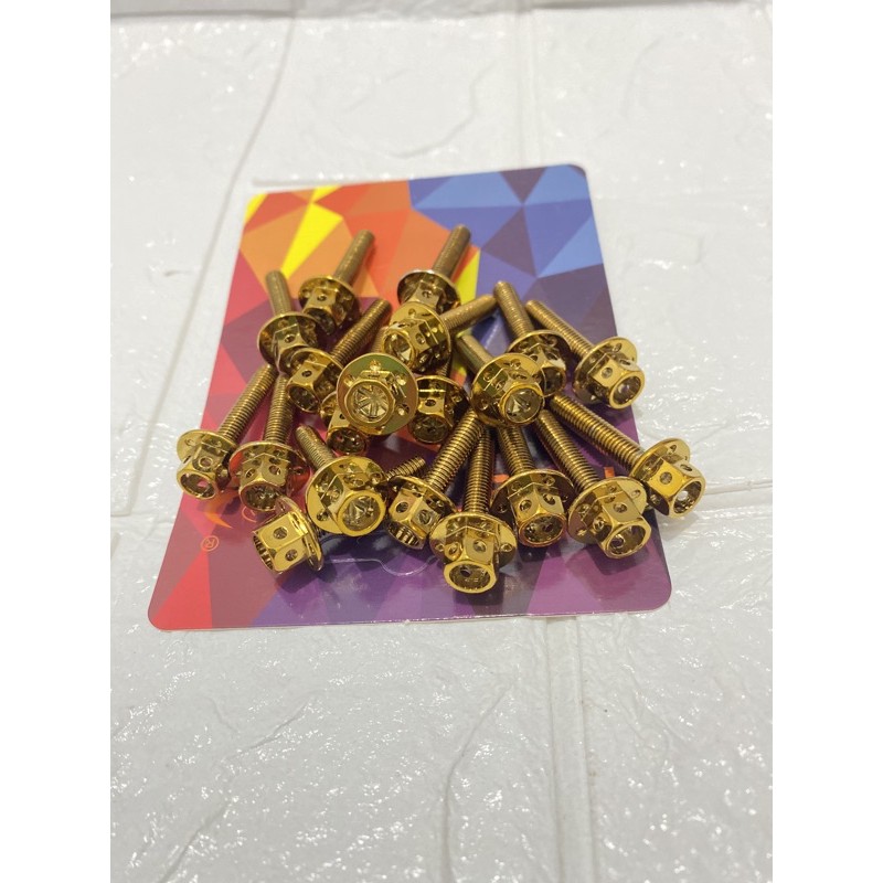 BAUT VISOR NMAX LEXI BAUT PROBOLT GOLD FLOWER HENG M5X25 DRAT 8 PANJANG 2.5CM