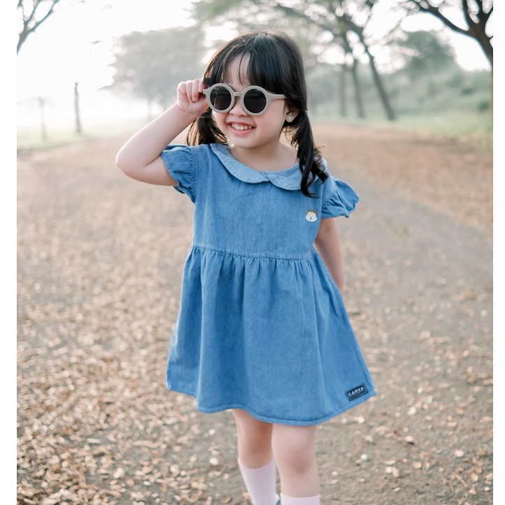 CARVA DRESS ANAK JEANS CEWE DRESS ANAK PEREMPUAN BAYI MOTIF TULIP BEST SELLER TERMURAH