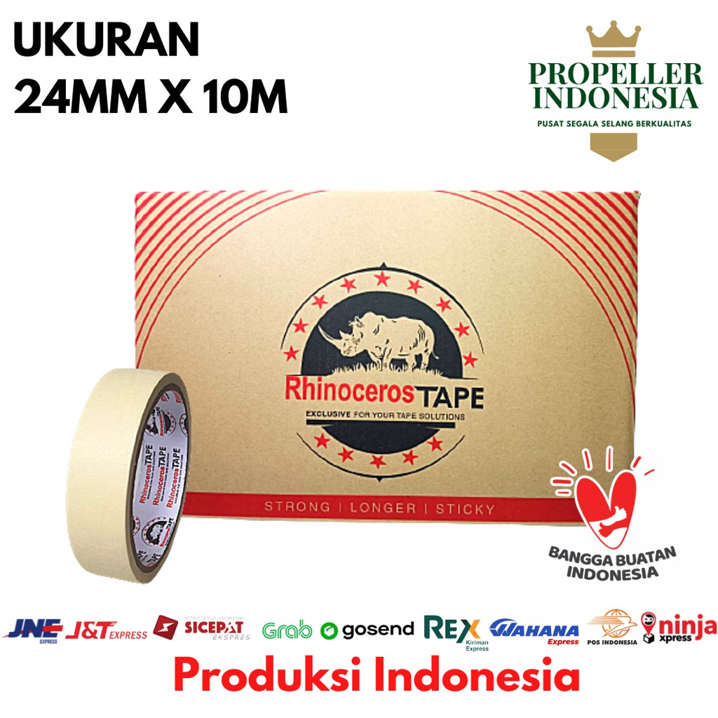 Lakban Kertas Masking Tape RHINOCEROS Tape Putih 24mmx10m @144Pcs/Dus GOJEK/GRAB