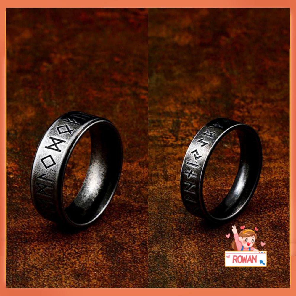 ROW Ancient Black Viking Letter Personality Words Ring Wedding Anniversary Classic Retro Jewelry Gift