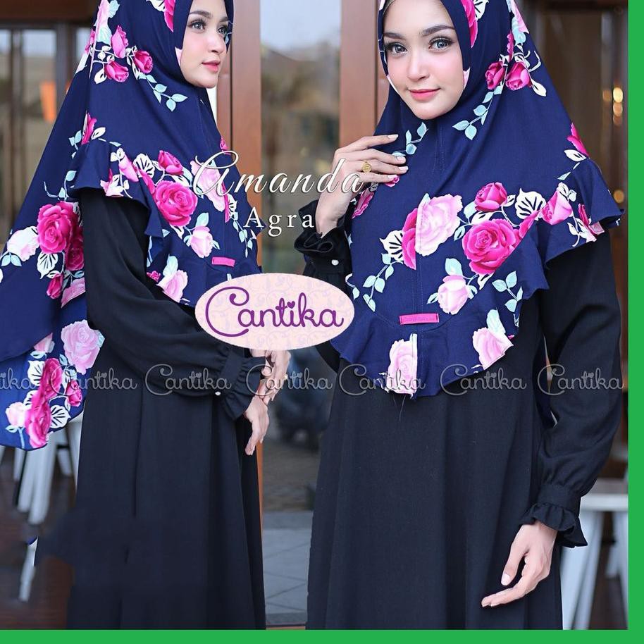 $Grosir Amanda Agra ✅ Hijab Khimar Instan Ammanda / Kerudung BubblePrint Instan With Pet Motif Bunga