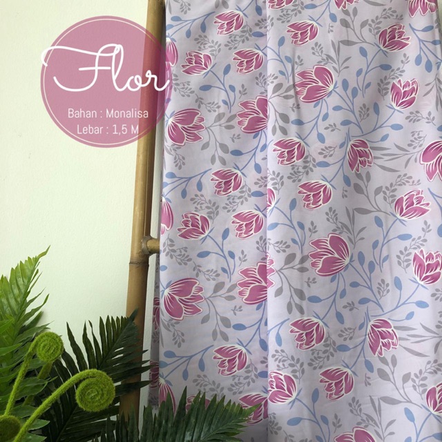 FLOR KIN METERAN KAIN MOTIF BUNGA TULIP PURPLE BAHAN MONALISA
