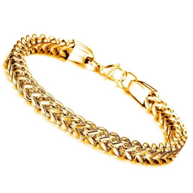 Gelang Pria Rantai Titanium Gold Emas