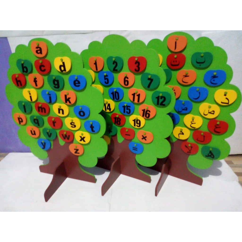 Mainan Kayu  Edukasi Pohon Huruf abjad angka dan hijaiyah 