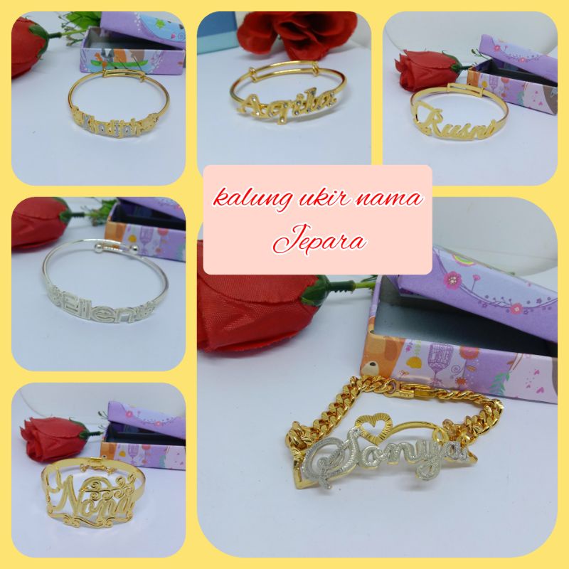 Gelang ukir nama gold lapis emas