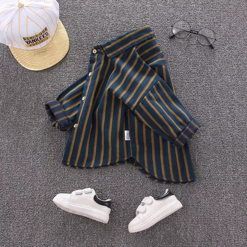 [COD]  Setelan anak laki laki motif SALUR GOLD Baju baby 0-5 tahu/ Atasan kemeja keren baby boy