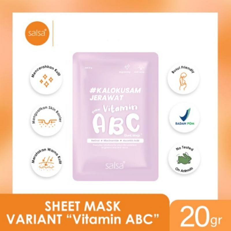 SALSA Cosmetic Sheet Mask - Daily Face Masker Wajah Hyaluronic Vitamin ABC Snail