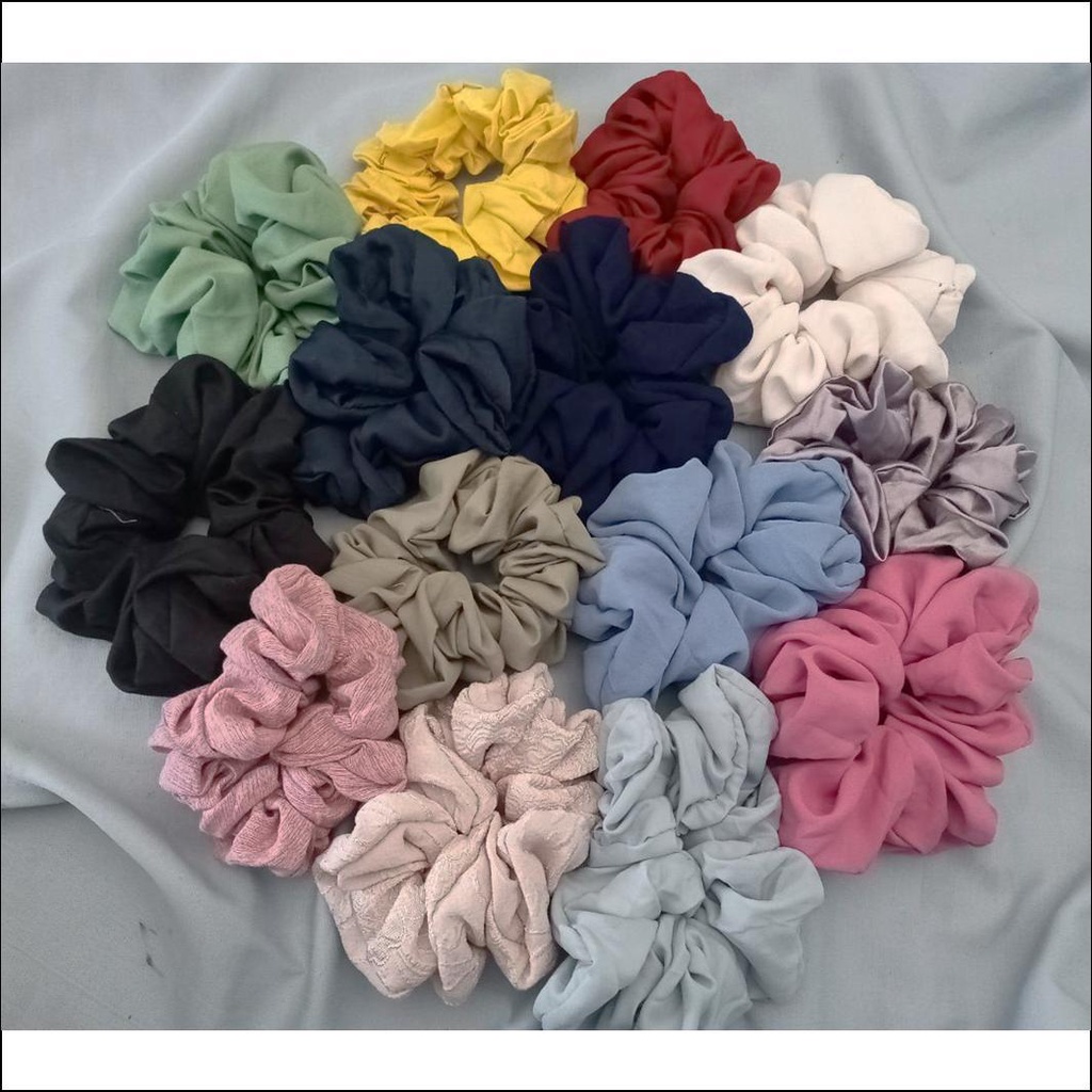 Scrunchie - Kunciran / Ikat Rambut Cepol Hijab[RANDOM MOTIF] / Ikat Rambut / Random Scrunchie Ponytail Elastis Warna-Warni Gaya Korea Wanita model kotak dan polos