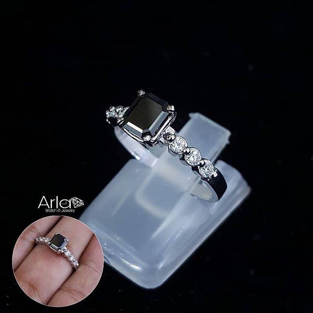 Emerald Cut Black diamond Solitaire Ring