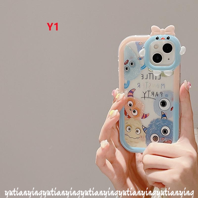 Case Tahan Guncangan OPPO A17 A15 A55 A12 A16E A95 A96 A57 A5s A54 A16K A74 A7 A76 A16 A53 A3s A17K A52 A31 A5 A9 A92 A16s A94 Reno 5 8 5F 3D Bow Monster Cute Little Monster Soft Cover