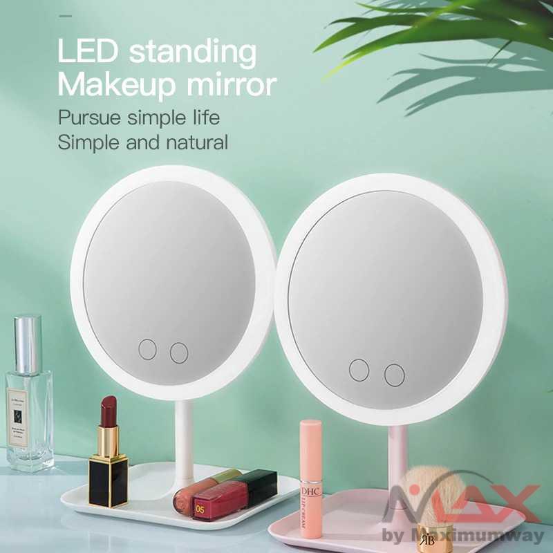 Cermin Makeup dengan LED Ring Light Make up Mirror With Light Ladies Storage Makeup Lamp Desktop USB Vanity Mirror Round Shape Cosmetic Mirrors for Bedroom ORZ Bathroom Shaving Mirror Wall Cosmetic Extendable 7inch 1X3X Magnifying Double Side Rotatable