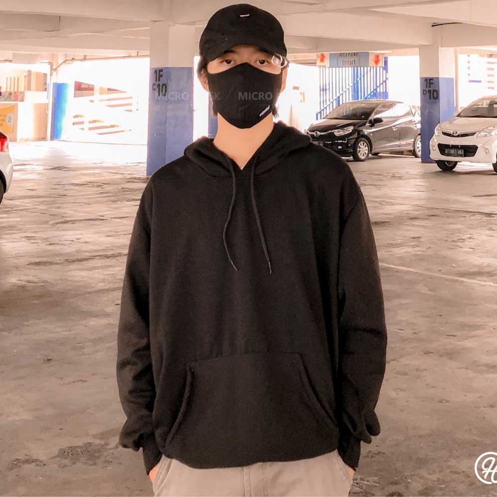 Masker Kain Headloop Pria Wanita Cowok Cewek Hijab Friendly Tali Karet Elastis Hitam Keren Hijacket-4