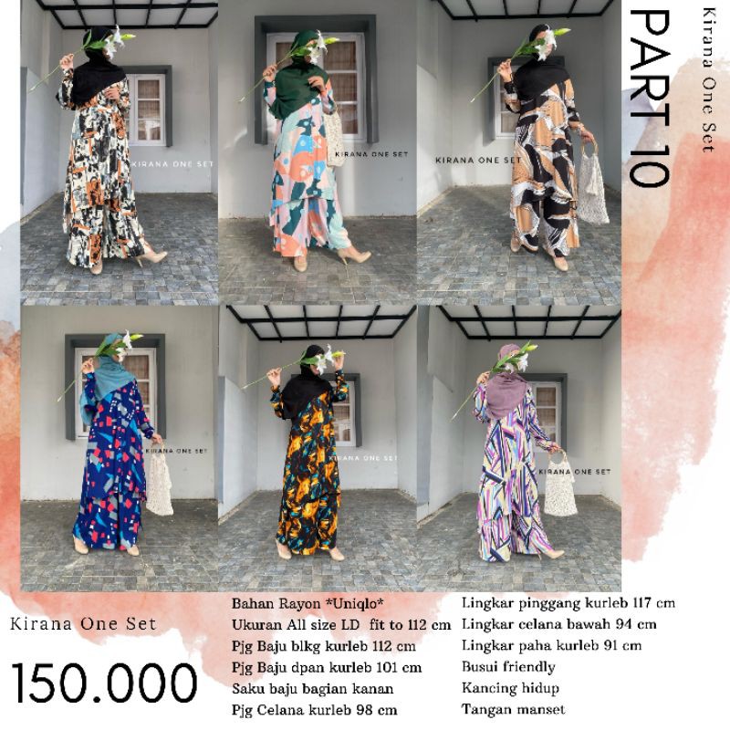 Baju Setelan Katun Rayon Premium Kirana One Set Kulot Tunik LD 112 Busui Friendly Bisa COD Part 10
