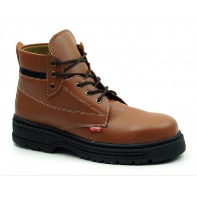 Sepatu safety pria boot besi kerja work original Premium grade A terbaru kekinian-Coklat muda