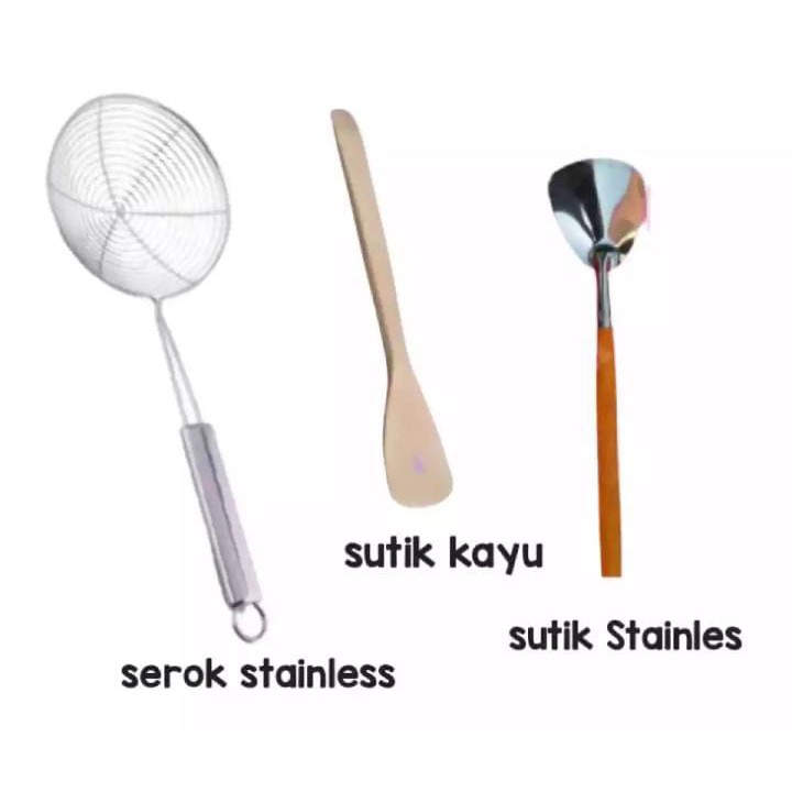 1 SET ALAT MASAK ISI SEROK STAINLESS , SUTIl KAYU , SUTIl STAINLES / SODET