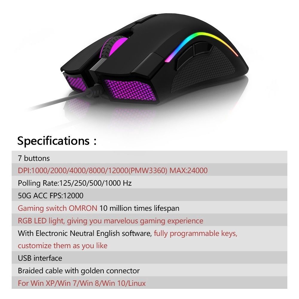 Delux M625 Pmw3360 Mouse Gaming Sensor 12000dpi 7 Tombol Programmable Dengan Backlight Rgb