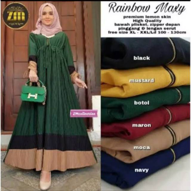 RAINBOW  MAXY DRESS, gamis pliskit kekinian