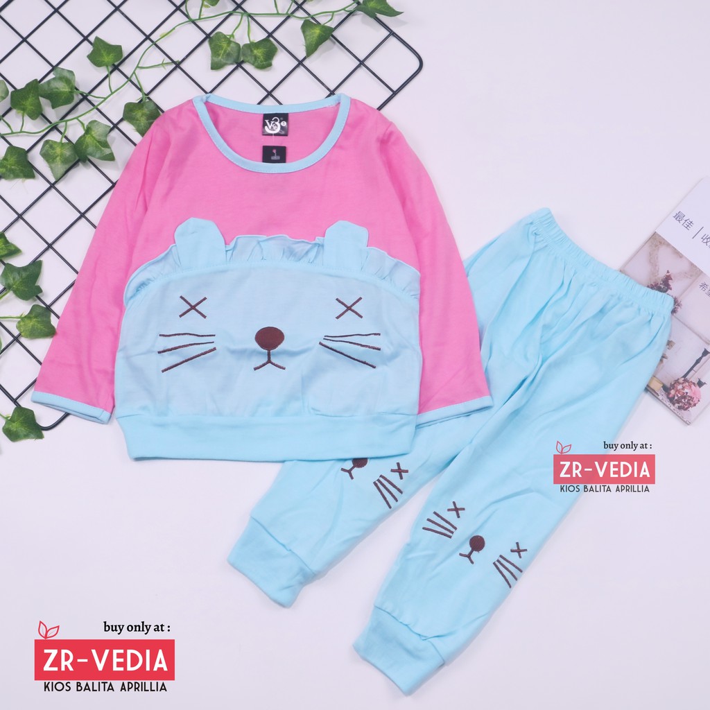 Piyama Chaca uk 7-10 Tahun / Baju Tidur Karakter Kaos Lengan Panjang Setelan Hoodie Anak Cewek