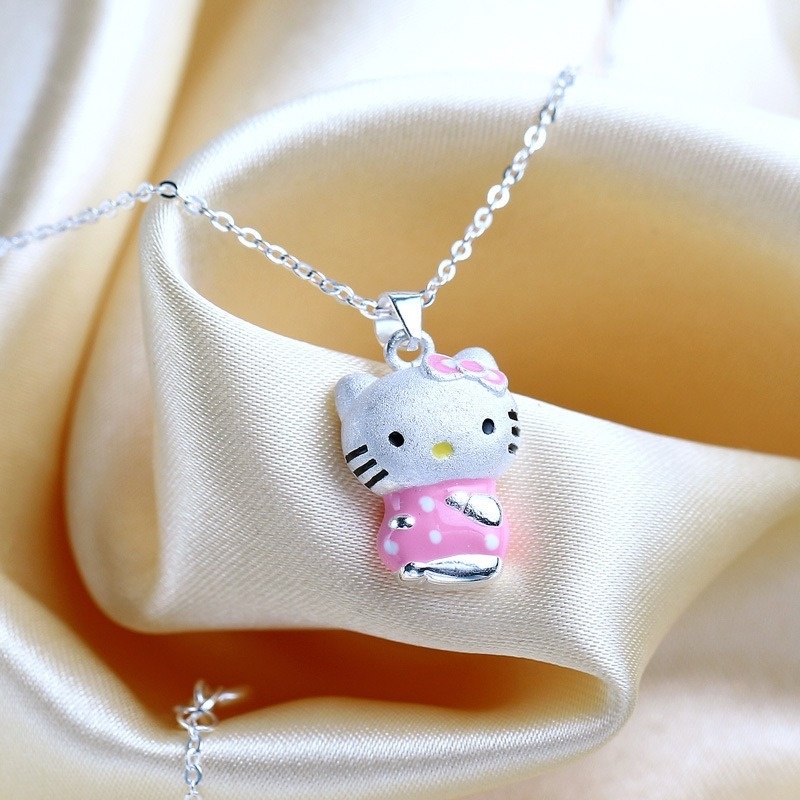 [Ready Stock]Fashion Silver Plated Hellokitty Pendant Silver Necklace