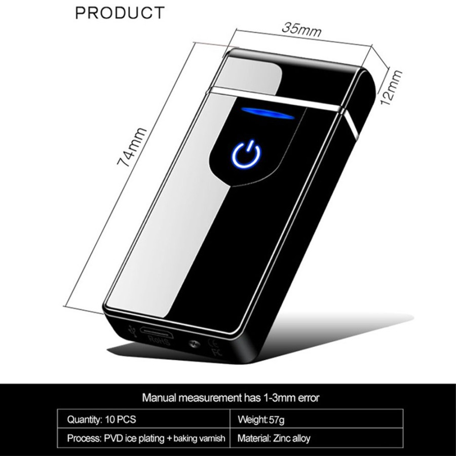 Korek Api Elektrik Pulse Plasma Cross Double Arc Lighter - JL613