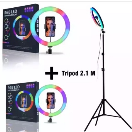 RGB MJ26 + Tripod Panjang 2.1meter + Holder Hp Paket Komplit Untuk Tiktok Video Ring Light - Acc Plus