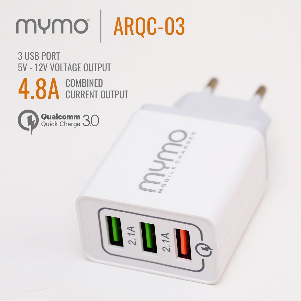 Travel Charger Adaptive Fast Charging 3 USB Port MYMO ARQC-03 Quick Charge 4.0 + Kabel Micro USB