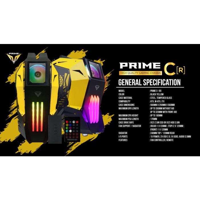 PRIME C-[R] BLACK YELLOW - ALUMUNIUM EXTREME GAMING CASE