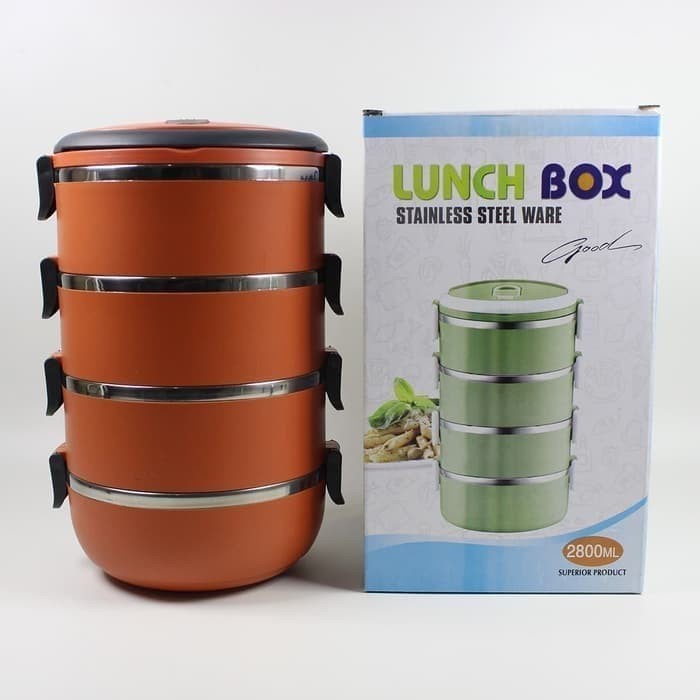 Rantang Lunch Box Stainless Polos Warna Doff Susun 4 tempat bekal simpan makanan